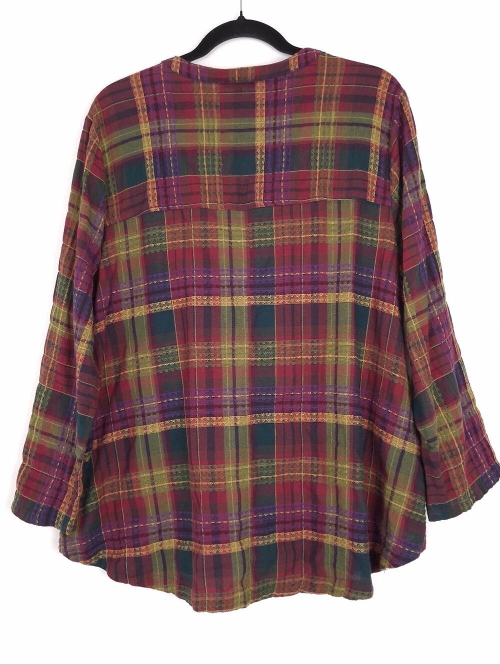 Habitat plaid button up shirt long sleeve Lagenlook artsy boho fall relaxed fit - Picture 2 of 11